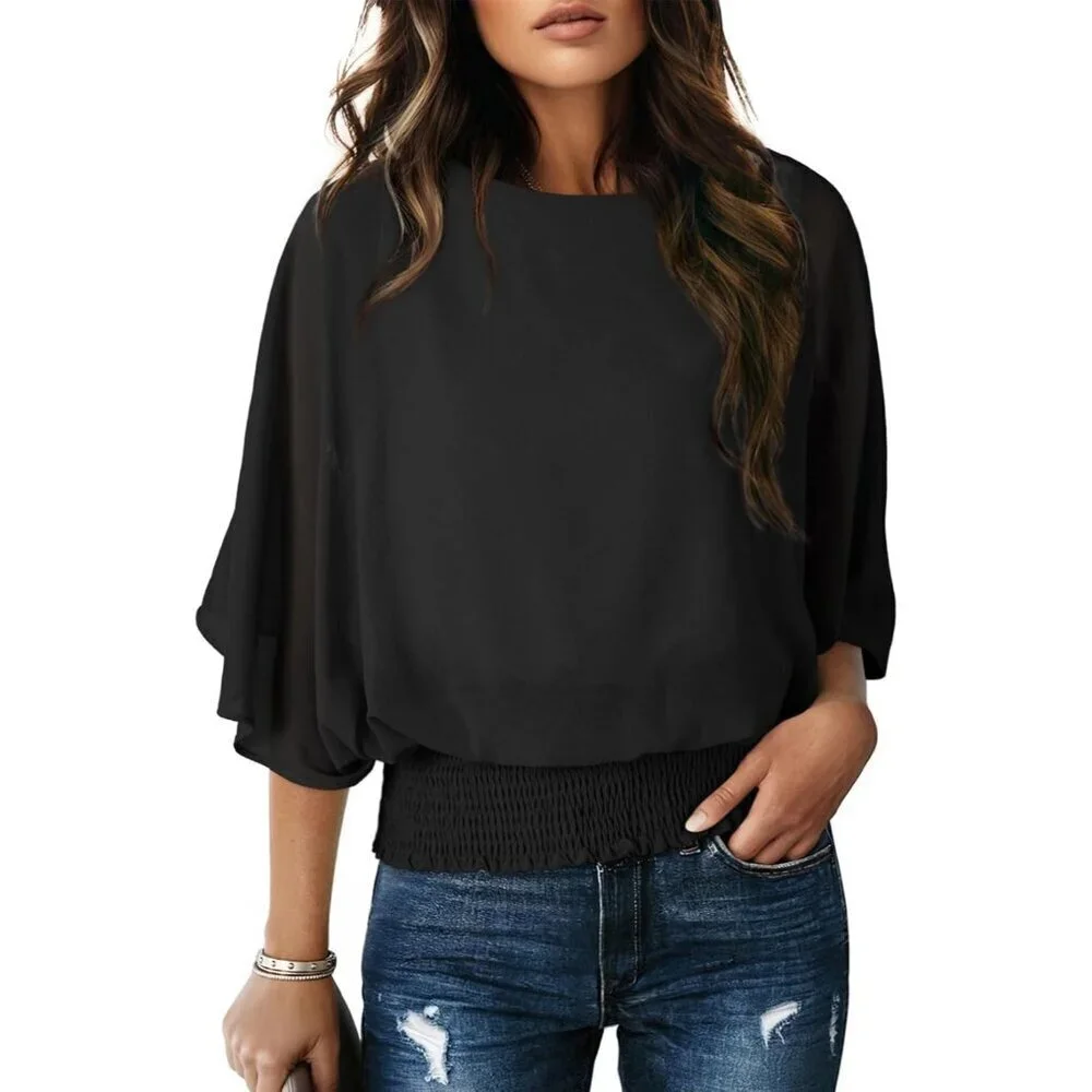 Women Blouses Chiffon 3/4 Sleeve Casual Dressy Office Beach Top